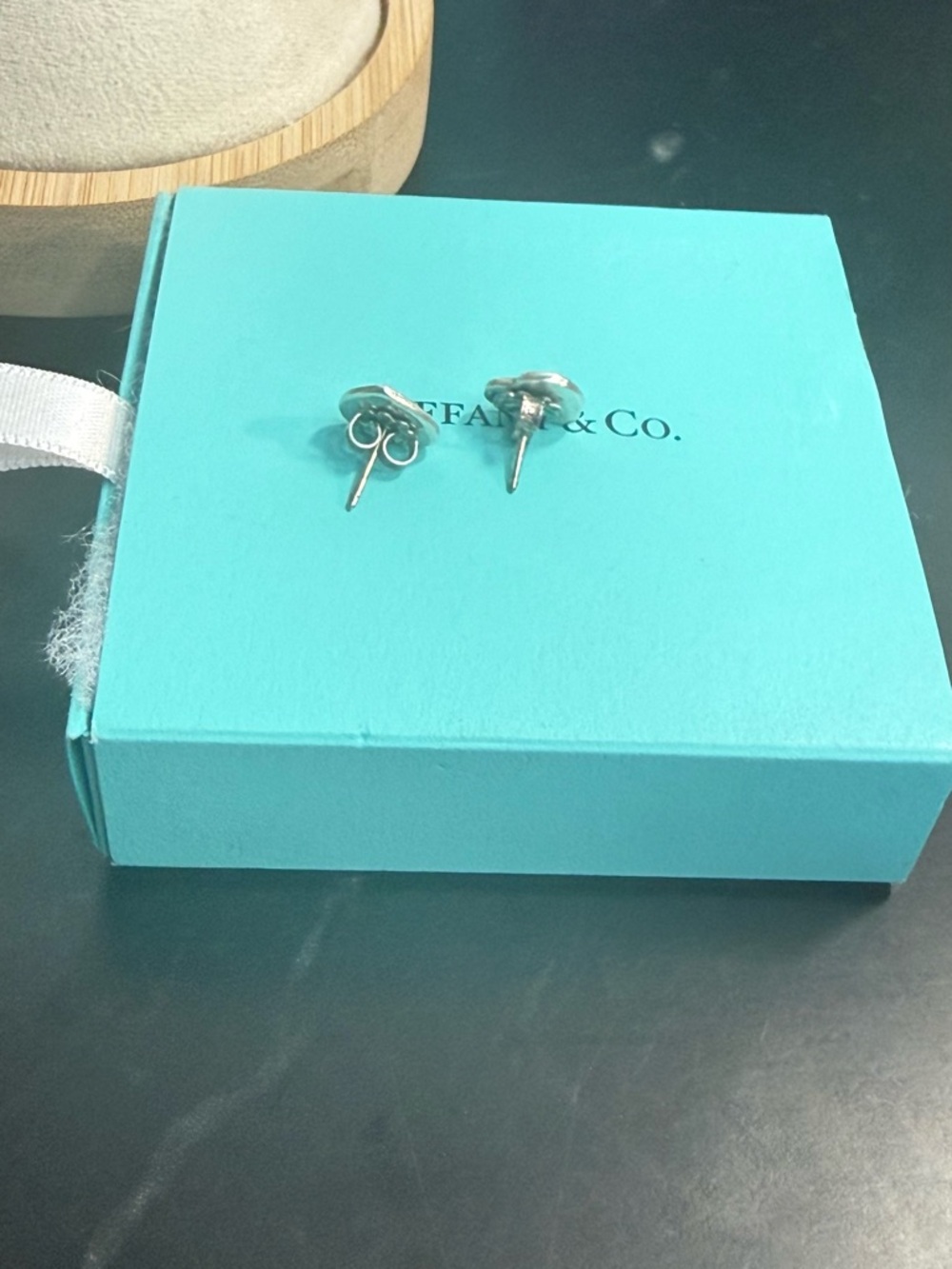 Tiffany & Co. Silver Stud Earrings on Signature Blue Box - Picture 2 of 2